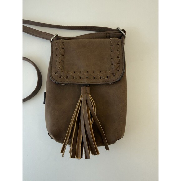 American Eagle Brown Leather Crossbody Small Bag Phone Cards utility Festival - Picture 3 of 14